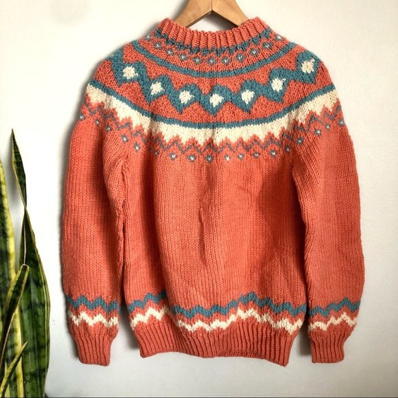 Handmade Knit Fairisle Fisherman Wool Sweater - Picture 4 of 7